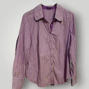 Rafaella Women's PLUS 1X Multicolor Striped STRETCH Long Sleeve Button Up Shirt